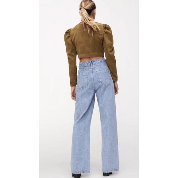 Zara Corduroy Crop Puff Long Sleeve Top Women’s Sz XS Mustard Bloggers Favorite - Picture 4 of 7